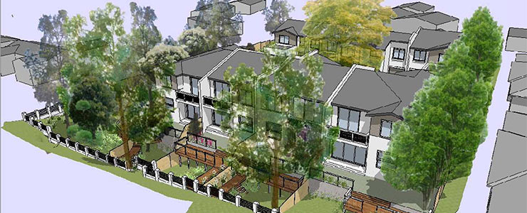 Overland watercourse is transformed into a leafy water feature for luxury Gymea townhouses