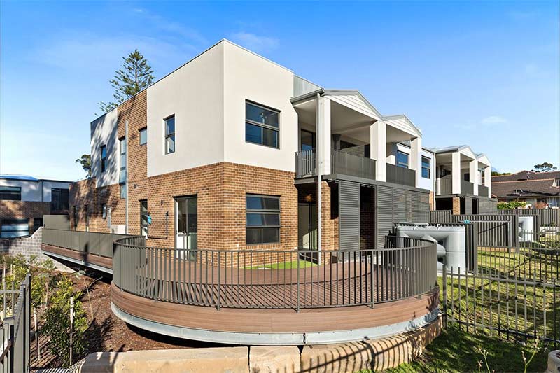 Leafy creekside large family townhouses Gymea - street view